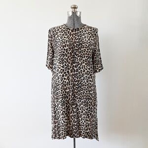 Equipment Femme Silk Leopard Print Aubrey Half Sleeve Mini Shift Dress M